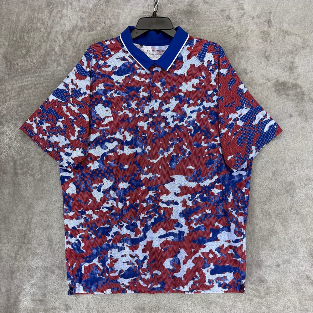 Under Armour Polo Mens XXL Iso-Chill 1377295 Red White Blue Camo EUC